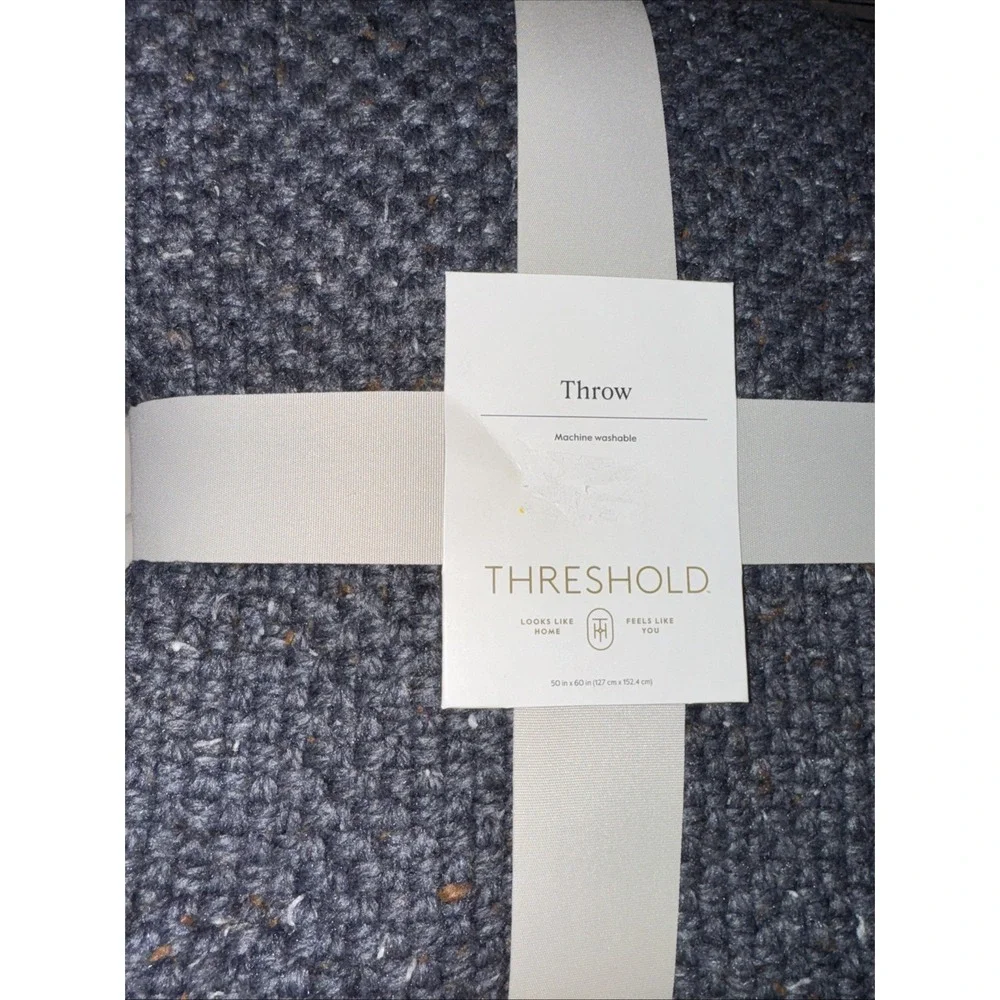 Threshold Marled Knitted Throw Blanket Gray/Blue- 50in x 60in‎ Machine Washable